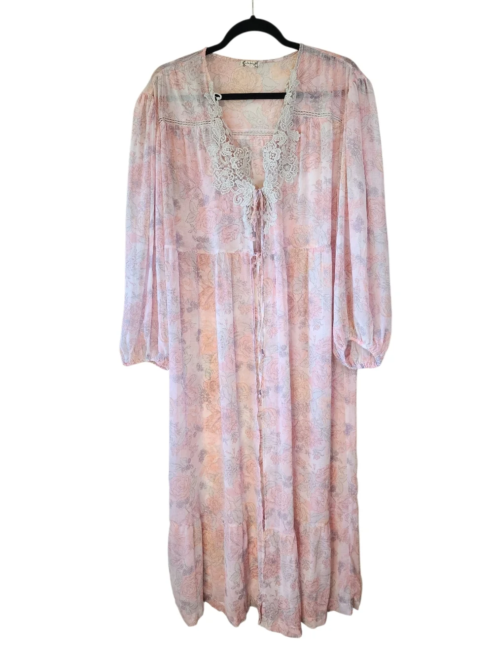 ​Free People Intimately Celia Floral Sheer Lace Trim Maxi Duster M/L